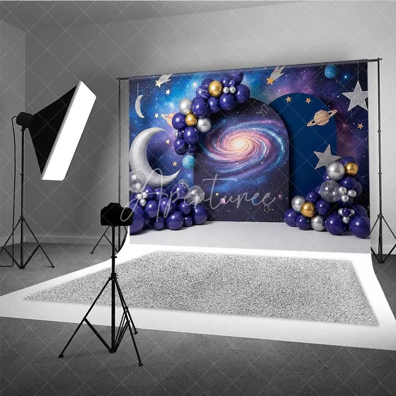 Aperturee - Aperturee Outer Space Galaxy Photography Backdrop Planets and Stars Universe Party Banner