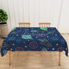 Aperturee - Aperturee Outer Space Planet Rectangle Tablecloth Cartoon Rocket Universe Table Cover Kids Birthday Party Decor
