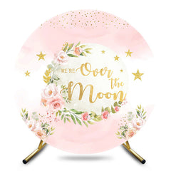 Aperturee - Aperturee Over The Moon Pink Gold Stars Floral Round Backdrop