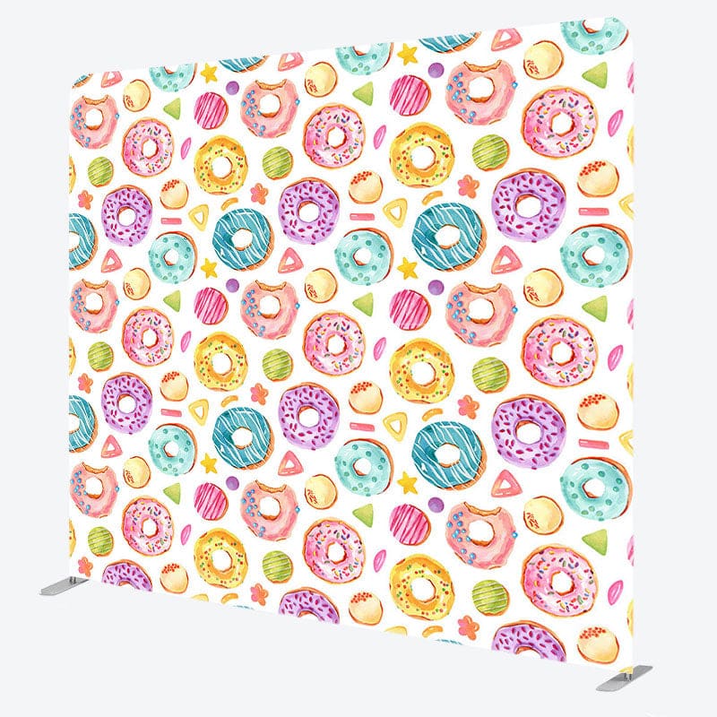 Aperturee - Aperturee Painted Colorful Donuts Birthday Pillow Case Backdrop