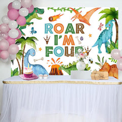 Aperturee - Aperturee Painted Dinosaur Forest Roar Im Four Birthday Backdrop