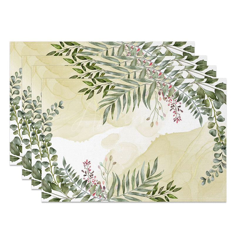 Aperturee - Aperturee Painted Green Leaf Placemats Set of 4 for Boho and Botanical Themed Kitchen and Dining Table Decor