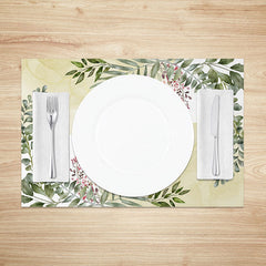 Aperturee - Aperturee Painted Green Leaf Placemats Set of 4 for Boho and Botanical Themed Kitchen and Dining Table Decor