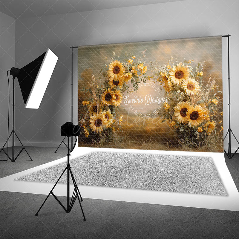Aperturee - Aperturee Painterly Sunflower Photography Backdrop Rustic Wildflower Arrangement Fall Harvest Photo Background