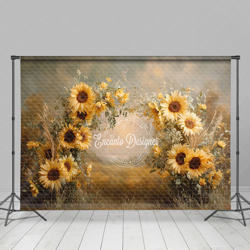 Aperturee - Aperturee Painterly Sunflower Photography Backdrop Rustic Wildflower Arrangement Fall Harvest Photo Background