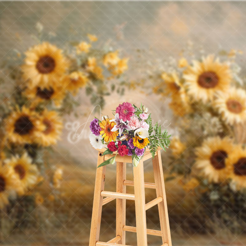 Aperturee - Aperturee Painterly Sunflower Photography Backdrop Rustic Wildflower Arrangement Fall Harvest Photo Background