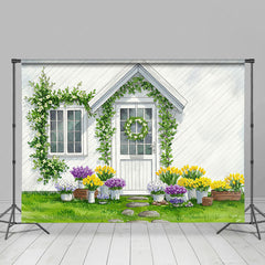 Aperturee - Aperturee Painting Spring White House Greenery Photo Backdrop
