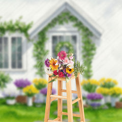 Aperturee - Aperturee Painting Spring White House Greenery Photo Backdrop