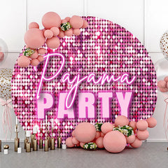 Aperturee - Aperturee Pajama Party Round Backdrop for Girls Birthday Pink Sequin Disco Theme Fun Slumber Party Photo Booth Decor