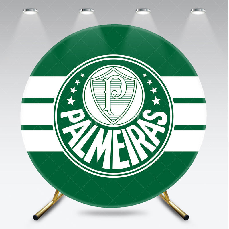Aperturee - Aperturee Palmeiras Football Club Inspired Round Backdrop Kit Brazilian Soccer Team Logo Sports Birthday Party Decor