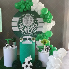 Aperturee - Aperturee Palmeiras Football Club Inspired Round Backdrop Kit Brazilian Soccer Team Logo Sports Birthday Party Decor