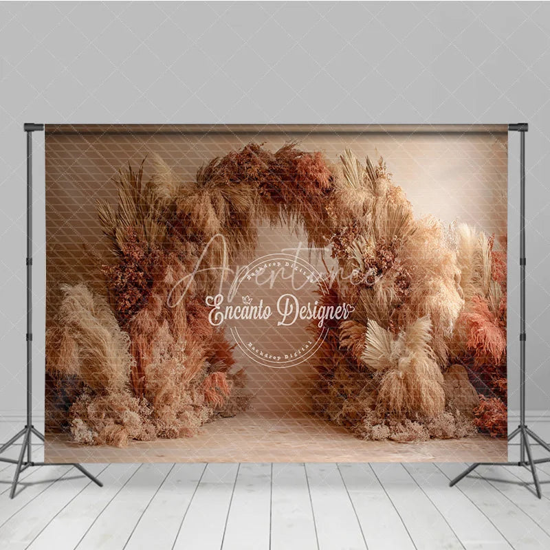 Aperturee - Aperturee Pampas Grass Arch Backdrop Boho Wedding Decor Neutral Dried Grass Photo Booth Prop for Bridal Shower