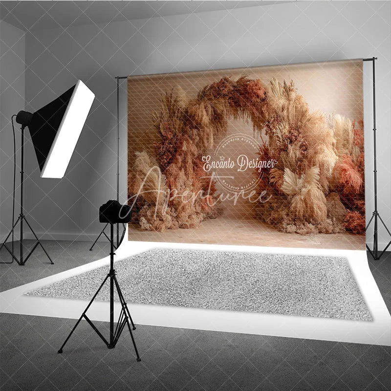 Aperturee - Aperturee Pampas Grass Arch Backdrop Boho Wedding Decor Neutral Dried Grass Photo Booth Prop for Bridal Shower