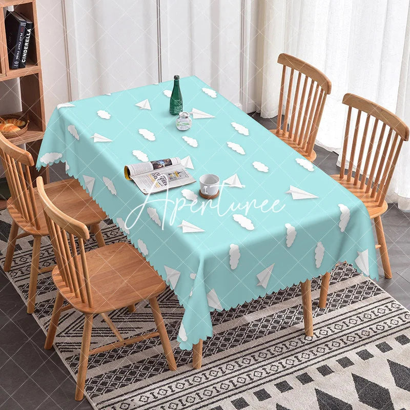 Aperturee - Aperturee Paper Airplanes Light Blue Sky Baby Shower Tablecloth