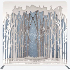 Aperturee - Aperturee Paper Cut Winter Forest Double-Sided Tension Fabric Backdrop Birch Trees in Snow Holiday Party Photo Booth