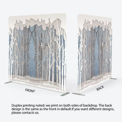 Aperturee - Aperturee Paper Cut Winter Forest Double-Sided Tension Fabric Backdrop Birch Trees in Snow Holiday Party Photo Booth