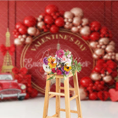 Aperturee - Aperturee Paris Valentine Day Backdrop Red Car Eiffel Tower Love Romance Background Couple Wedding Photography Studio Prop