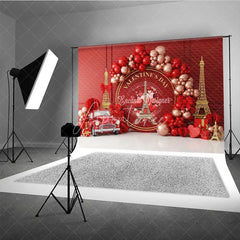 Aperturee - Aperturee Paris Valentine Day Backdrop Red Car Eiffel Tower Love Romance Background Couple Wedding Photography Studio Prop