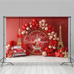 Aperturee - Aperturee Paris Valentine Day Backdrop Red Car Eiffel Tower Love Romance Background Couple Wedding Photography Studio Prop