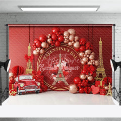 Aperturee - Aperturee Paris Valentine Day Backdrop Red Car Eiffel Tower Love Romance Background Couple Wedding Photography Studio Prop