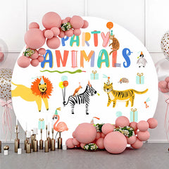 Aperturee - Aperturee Party Animals Round Backdrop for Kids Birthday Cute Jungle and Safari Animals Wild One Photo Booth Decor