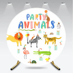 Aperturee - Aperturee Party Animals Round Backdrop for Kids Birthday Cute Jungle and Safari Animals Wild One Photo Booth Decor
