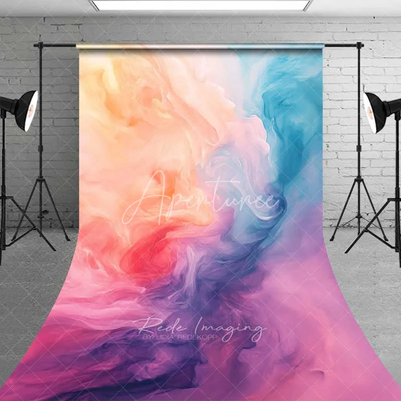 Aperturee - Aperturee Pastel Abstract Smoke Texture Backdrop Peach Pink and Blue Gradient Photography Background