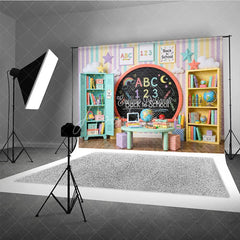 Aperturee - Aperturee Pastel Back to School Classroom Photography Backdrop with Chalkboard Books Crayons for Kids’ Learning Theme