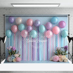 Aperturee - Aperturee Pastel Balloon and Streamer Photography Backdrop Pink Blue and Purple for Wedding or Birthday Party Photo Booth