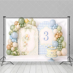 Aperturee - Aperturee Pastel Blue Green Beige Goose and Number 3 Photography Backdrop Whimsical Third Birthday Party Decor