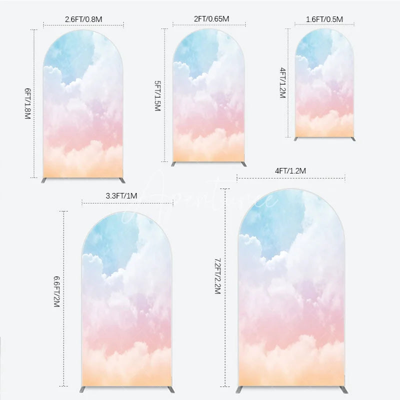 Aperturee - Aperturee Pastel Blue Pink Orange Cloud Gradient Round Top Arch Backdrop Dreamy Baby Shower Birthday Party Decor