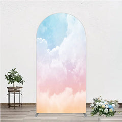 Aperturee - Aperturee Pastel Blue Pink Orange Cloud Gradient Round Top Arch Backdrop Dreamy Baby Shower Birthday Party Decor