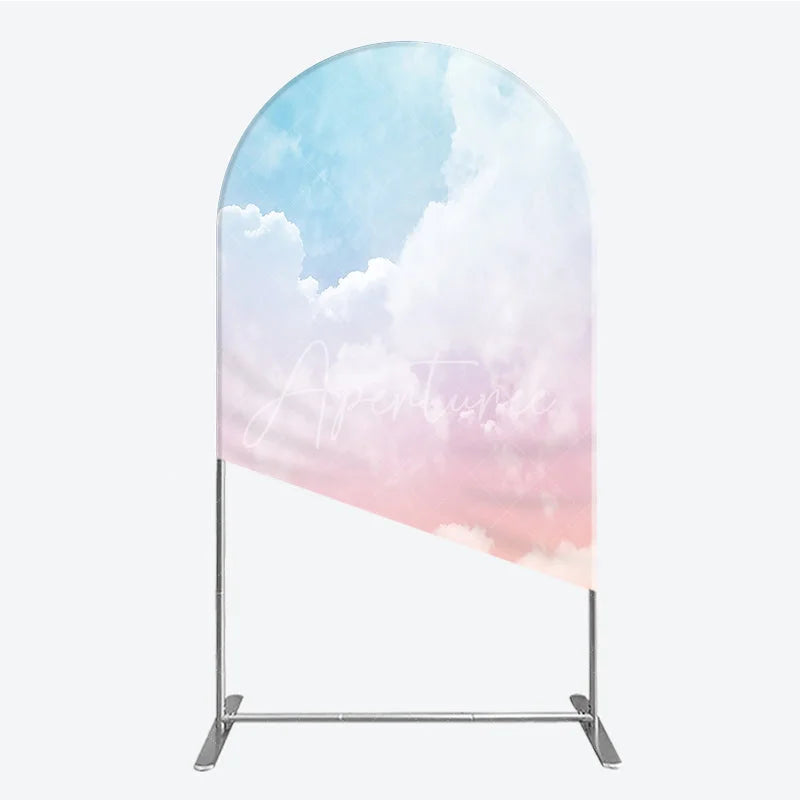 Aperturee - Aperturee Pastel Blue Pink Orange Cloud Gradient Round Top Arch Backdrop Dreamy Baby Shower Birthday Party Decor