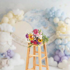 Aperturee - Aperturee Pastel Blue Sky Hot Air Balloon Photography Backdrop Dreamy Clouds Stars Moon Baby Shower Birthday Party Decor