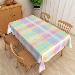 Aperturee - Aperturee Pastel Checkered Rectangle Tablecloth in Blue Yellow and Pink for Spring Easter and Baby Shower