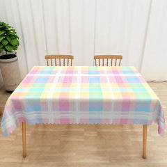 Aperturee - Aperturee Pastel Checkered Rectangle Tablecloth in Blue Yellow and Pink for Spring Easter and Baby Shower