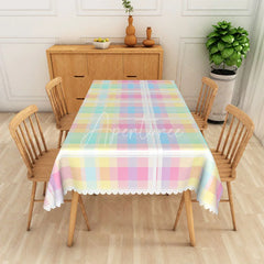 Aperturee - Aperturee Pastel Checkered Rectangle Tablecloth in Blue Yellow and Pink for Spring Easter and Baby Shower