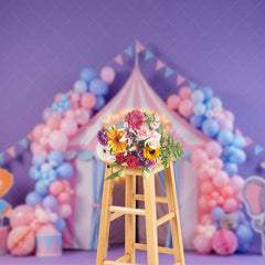 Aperturee Aperturee Pastel Circus Cake Smash Photography Backdrop Pink and Blue Tent with Balloons Boy or Girl First Birthday Photo Prop