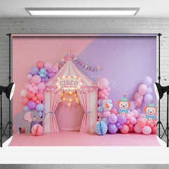 Aperturee Aperturee Pastel Circus Cake Smash Photography Backdrop Pink and Purple Tent with Balloons Girl’s First Birthday Photo Prop