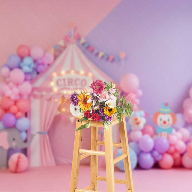 Aperturee Aperturee Pastel Circus Cake Smash Photography Backdrop Pink and Purple Tent with Balloons Girl’s First Birthday Photo Prop
