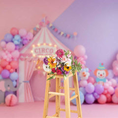 Aperturee Aperturee Pastel Circus Cake Smash Photography Backdrop Pink and Purple Tent with Balloons Girl’s First Birthday Photo Prop