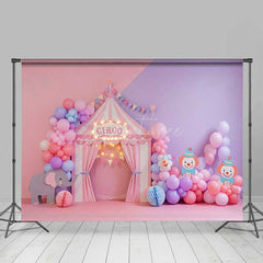 Aperturee Aperturee Pastel Circus Cake Smash Photography Backdrop Pink and Purple Tent with Balloons Girl’s First Birthday Photo Prop