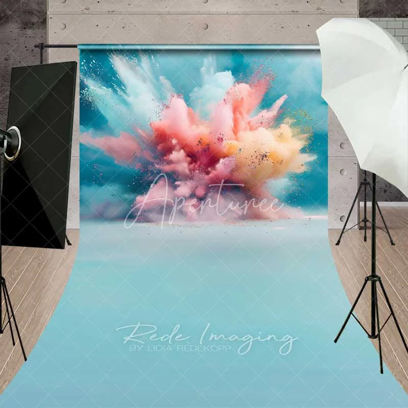Aperturee - Aperturee Pastel Color Powder Explosion Sweep Photo Backdrop Pink Blue Splash Art Background Gender Reveal Smoke Floor Prop