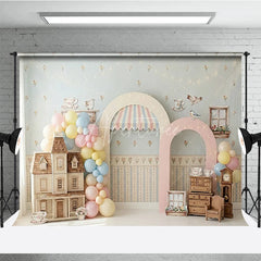 Aperturee - Aperturee Pastel Dollhouse and Tea Party Photography Backdrop Whimsical Floral Wallpaper Baby Shower Birthday Decor