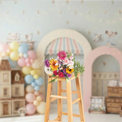 Aperturee - Aperturee Pastel Dollhouse and Tea Party Photography Backdrop Whimsical Floral Wallpaper Baby Shower Birthday Decor