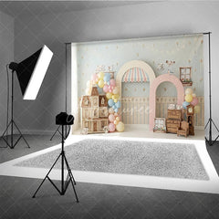 Aperturee - Aperturee Pastel Dollhouse and Tea Party Photography Backdrop Whimsical Floral Wallpaper Baby Shower Birthday Decor