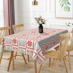 Aperturee - Aperturee Pastel Geometric Floral Rectangle Tablecloth Soft Flower Square Table Cover Boho Chic Dining Decor
