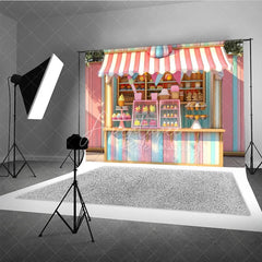 Aperturee - Aperturee Pastel Ice Cream Stand Cake Smash Backdrop Sweet Cupcakes and Candy Shop Photography Studio Background