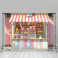 Aperturee - Aperturee Pastel Ice Cream Stand Cake Smash Backdrop Sweet Cupcakes and Candy Shop Photography Studio Background