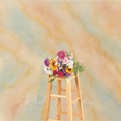Aperturee - Aperturee Pastel Peach and Blue Abstract Watercolor Photography Backdrop Elegant Gold Veins Artistic Studio Prop